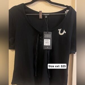 True Religion Women's Black Lace-Up Tee